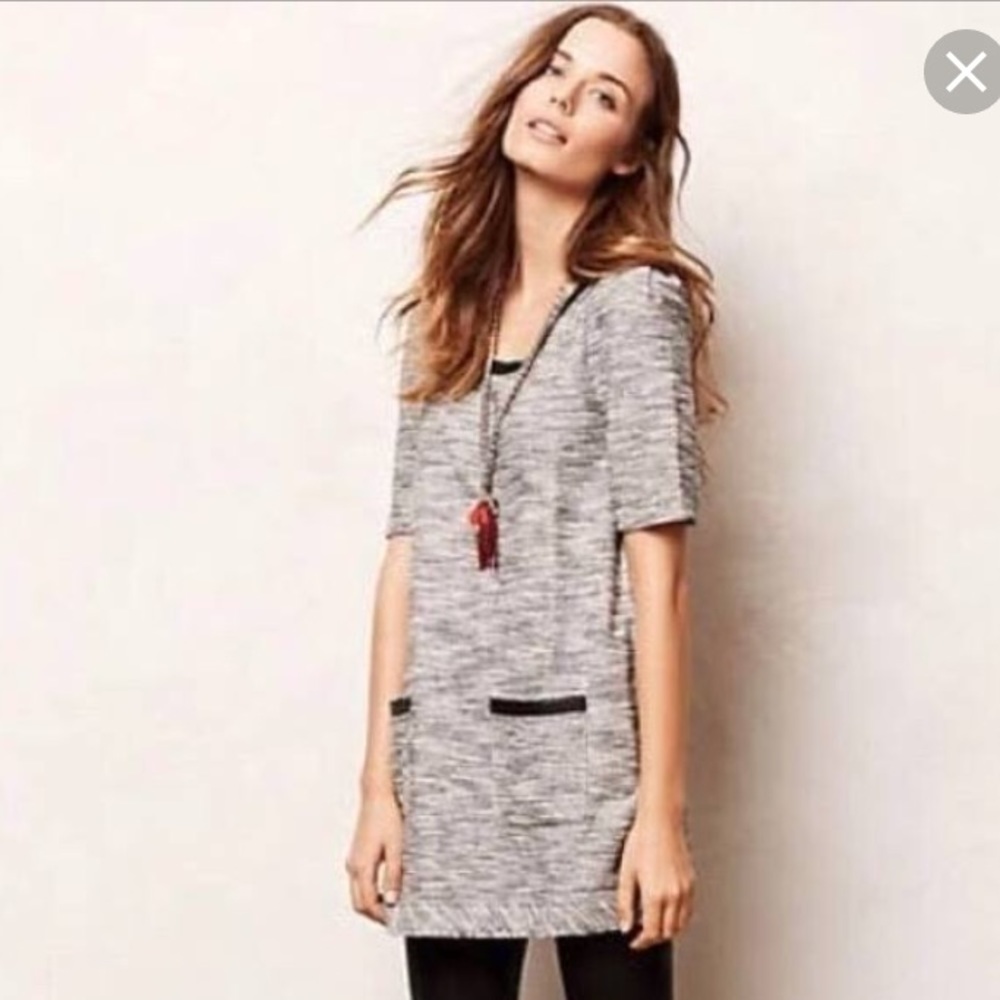 Anthropologie leather trim tweed tunic size S